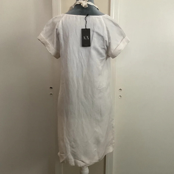 🔷 NWT ARMANI EXCHANGE Embellished White Linen Shift Dress - Picture 3 of 4